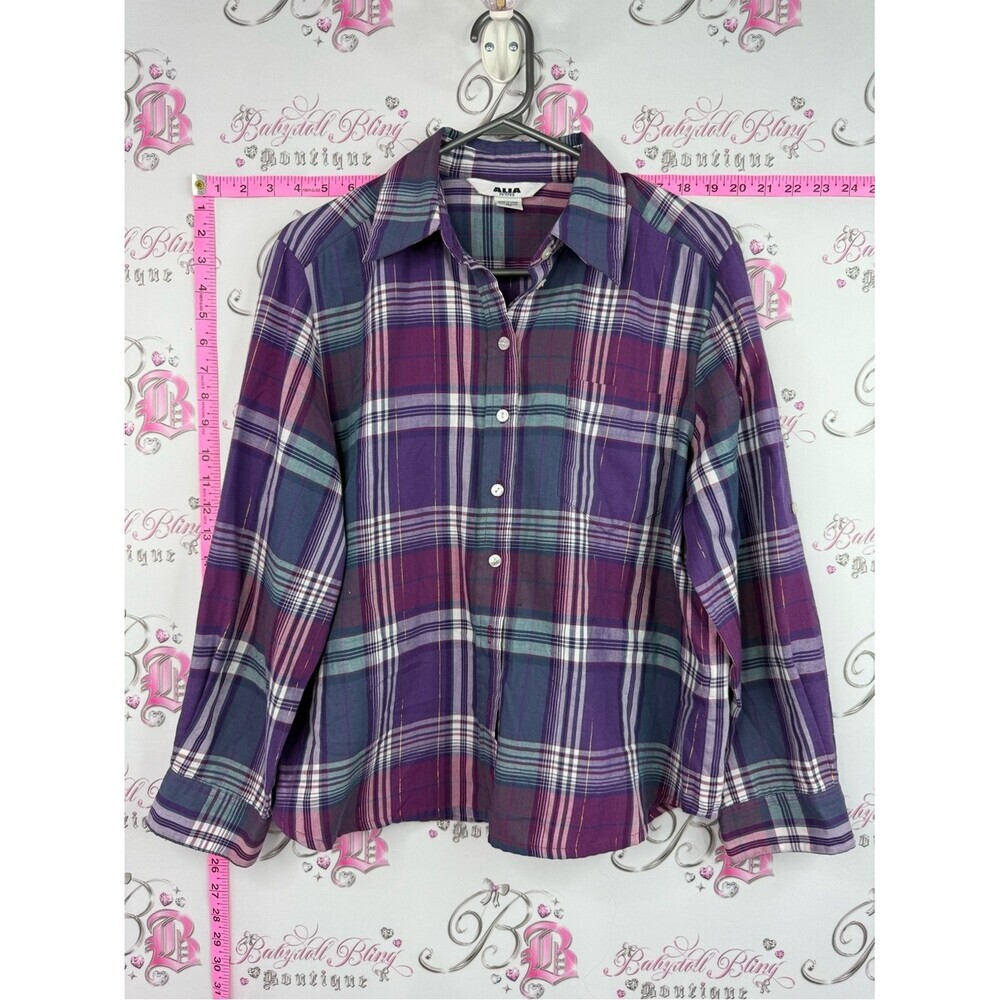 Alia long sleeve top stripes Purple Plaid Button-Up Shirt